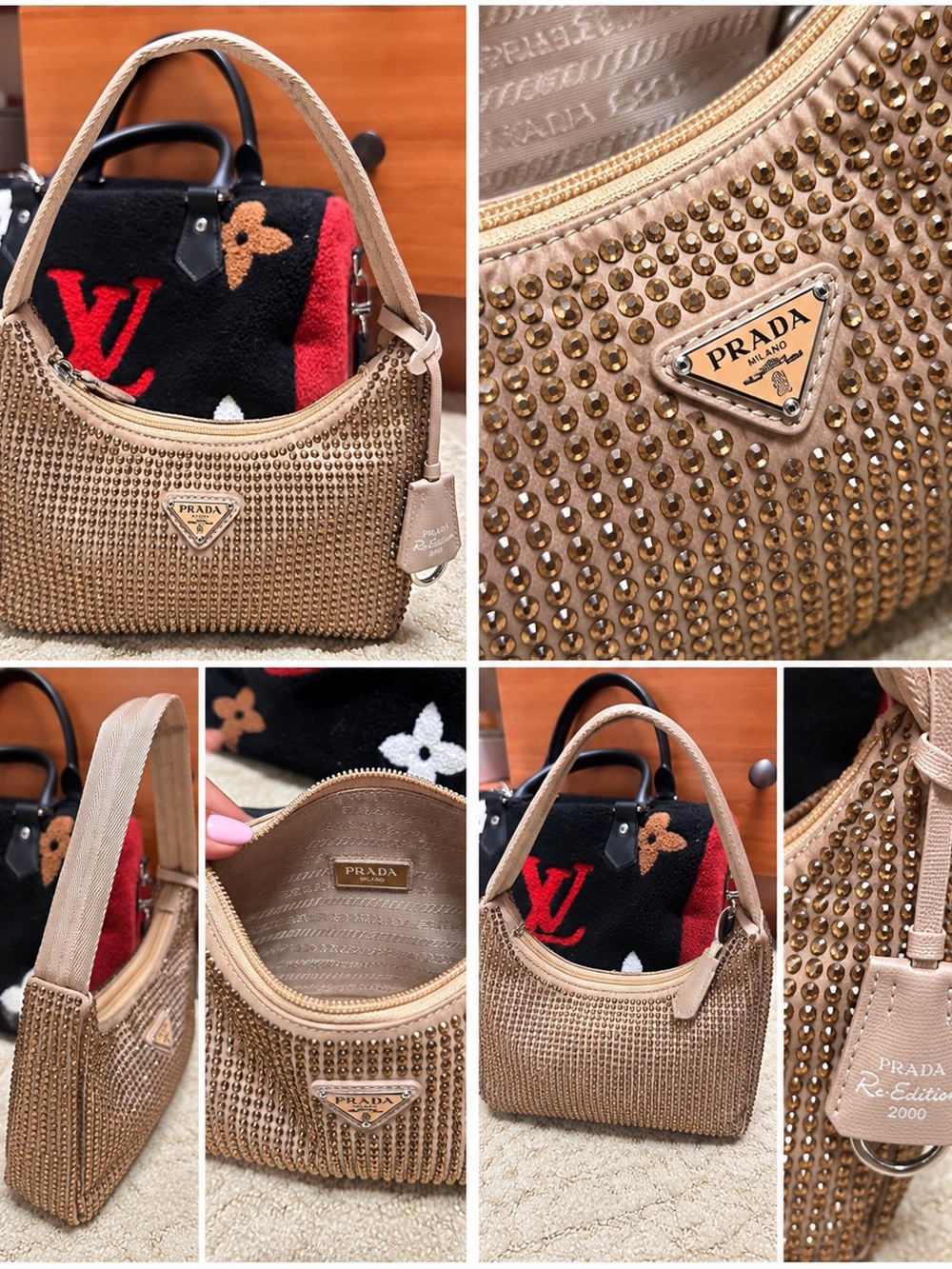 Prada Gold Crystal-Embellished Shoulder Bag
